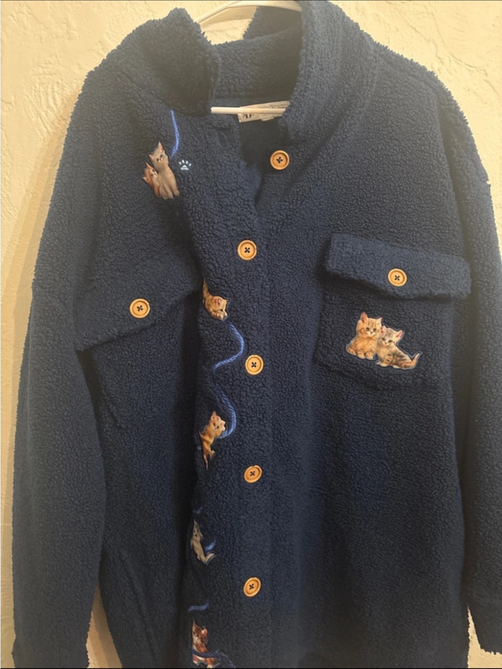 The Bradford Exchange Navy Blue Sherpa Jacket with Kitten Embroidery